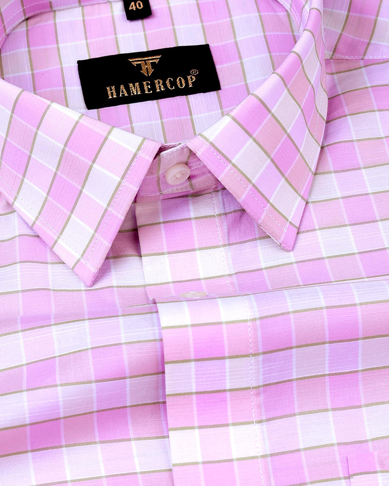 Dazzel Pink With Gray Check Linen Cotton Shirt