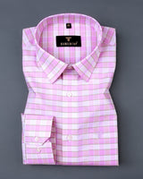 Dazzel Pink With Gray Check Linen Cotton Shirt