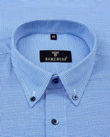 IMO Steel Blue With White Houndstooth Dobby Solid Cotton Shirt