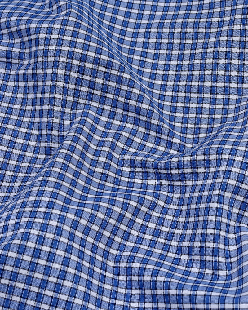 Planet Blue With White Cotton Check Formal Shirt