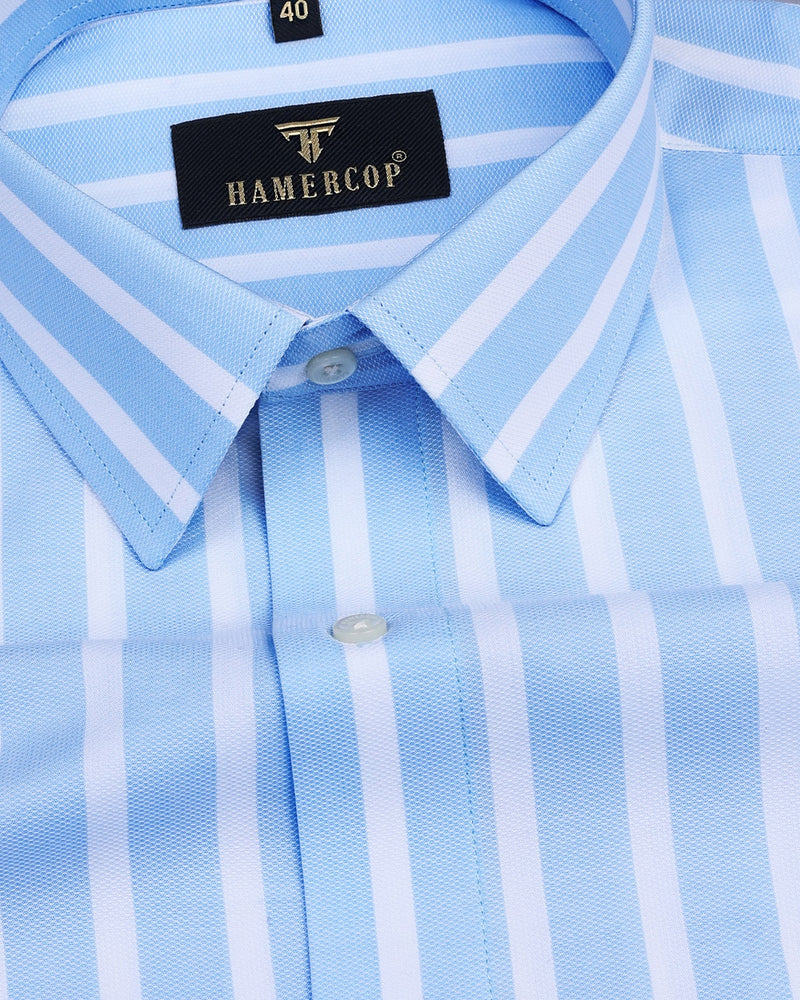 SkyBlue With White Striped Dobby Cotton Shirt