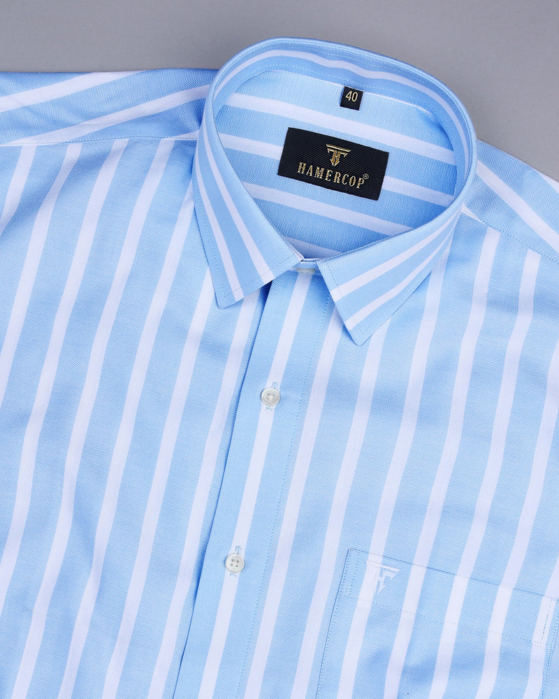 SkyBlue With White Striped Dobby Cotton Shirt