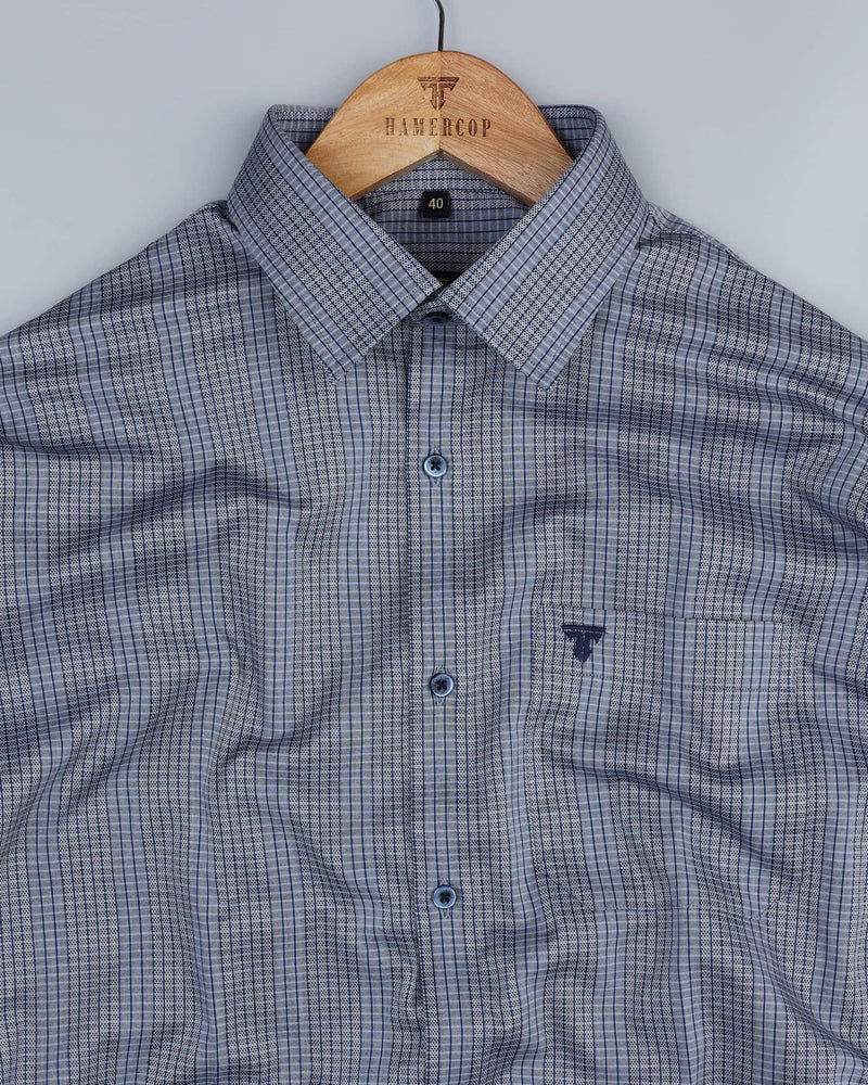 Optical Gray With Blue Stripe Premium Dobby Cotton Shirt