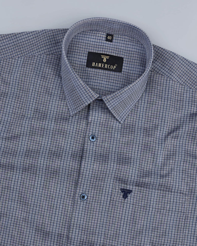 Optical Gray With Blue Stripe Premium Dobby Cotton Shirt