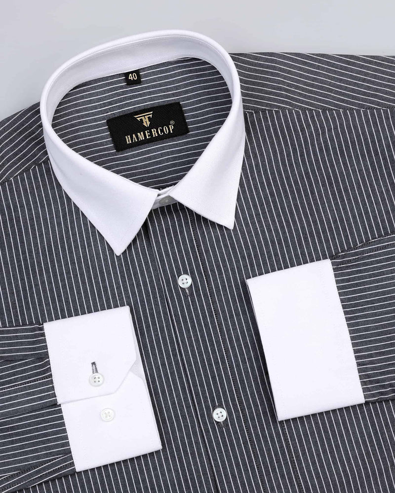 Atlas Black With White Pencil Stripe Oxford Designer Shirt