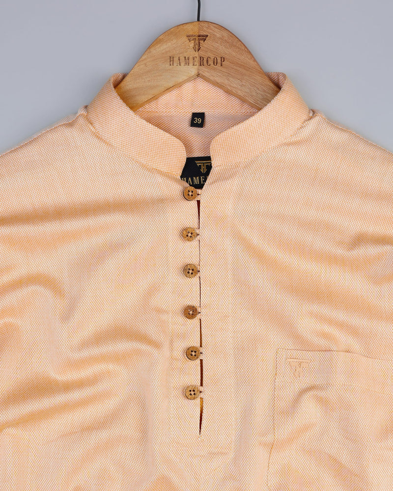 Candlelight Orange Solid Jacquard Shirt Style Kurta