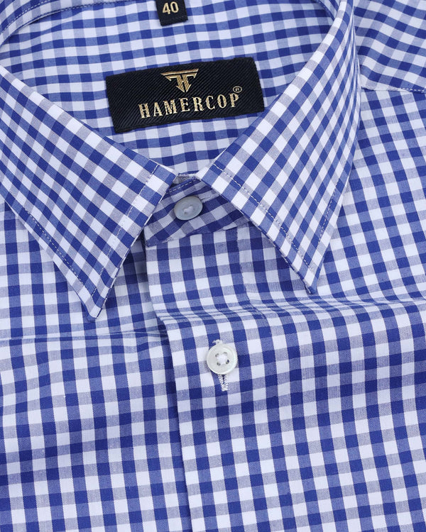 Radon Blue With White Yarn Dyed Check Formal Cotton Shirt