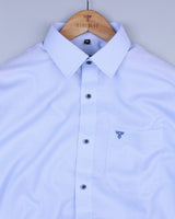 Gemstone SkyBlue With White Herringbone Pattern Cotton Shirt