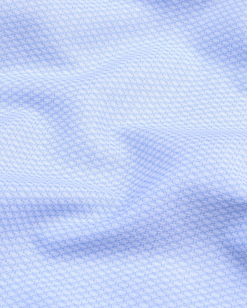 Gemstone SkyBlue With White Herringbone Pattern Cotton Shirt