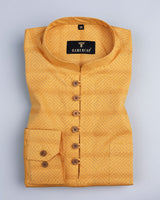 Mustard Square Art Printed Dobby Cotton Shirt Style Kurta