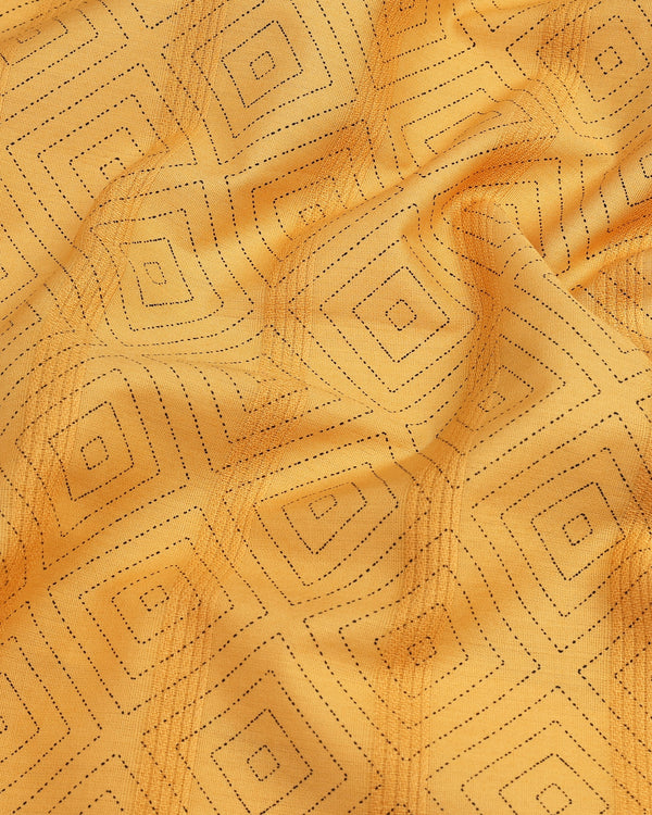 Mustard Square Art Printed Dobby Cotton Shirt Style Kurta