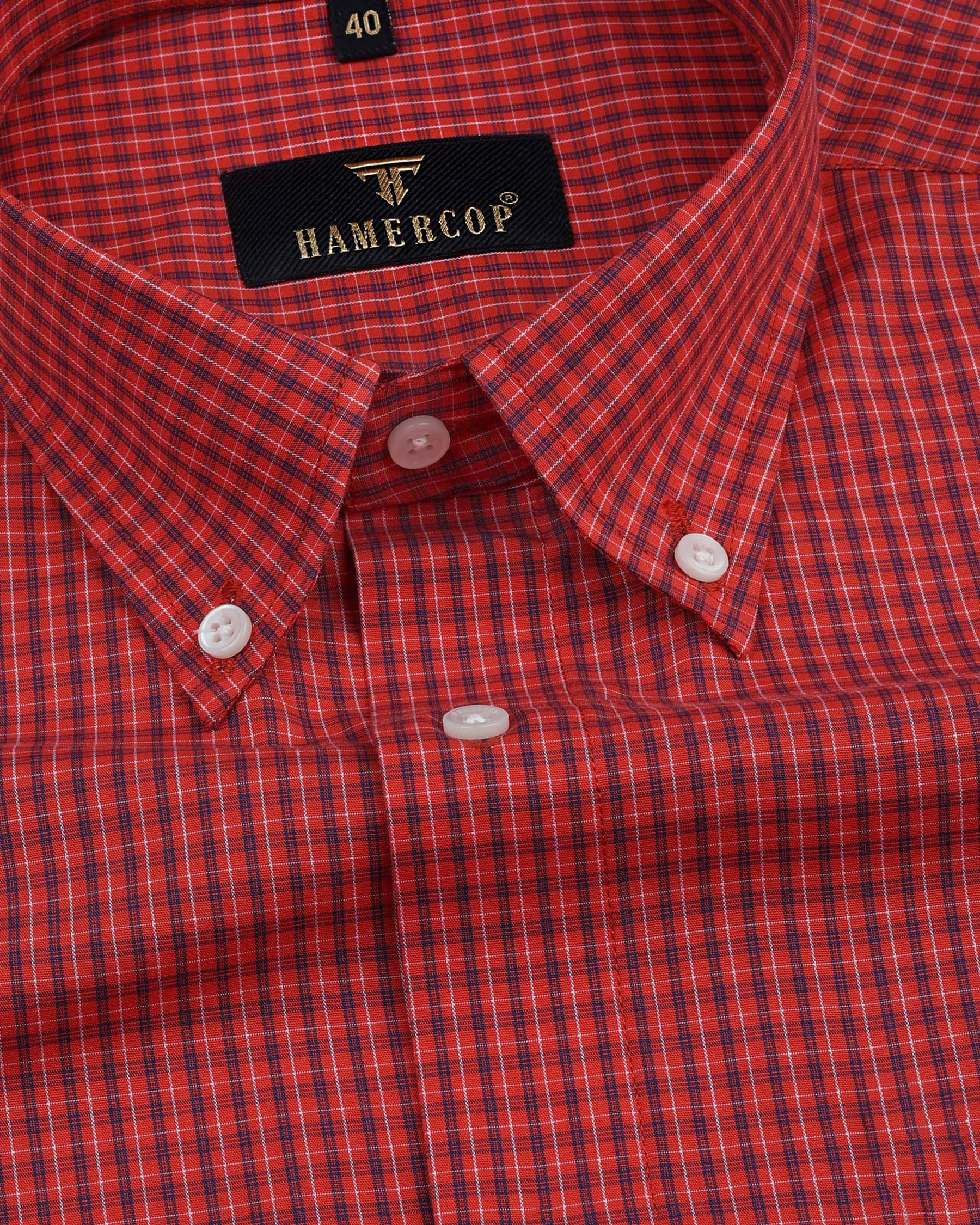 Mars Red Small Check Premium Cotton Shirt – Hamercop