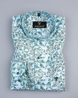 Frosty Blue Floral Art Printed Premium Cotton Shirt