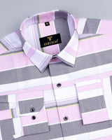 Astrick Pink With White And Gray Weft Stripe Cotton Shirt