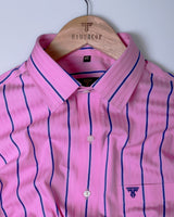 Pink With Blue Broad Formal Stripe  Cotton Shirt