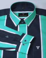 TomboC-CobaltBlue And Navy Broad Stripe Designer Cotton Shirt