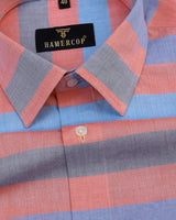Blue And Peach With Grey Weft Stripe Dobby Cotton Shirt