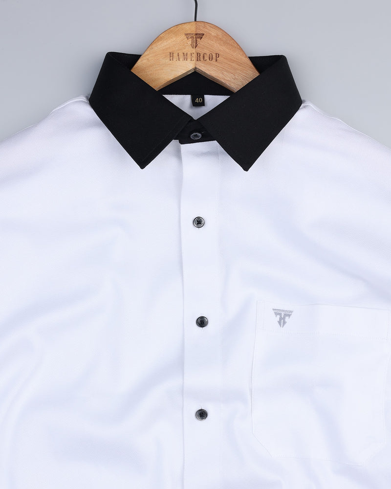 White With Black Hamercop Designer Dobby Cotton Shirt
