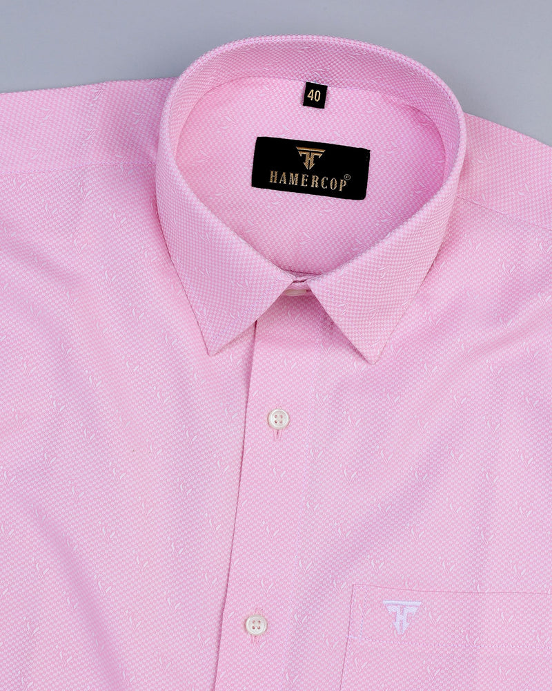 Glacier Pink Micro Check Jacquard Printed Cotton Shirt