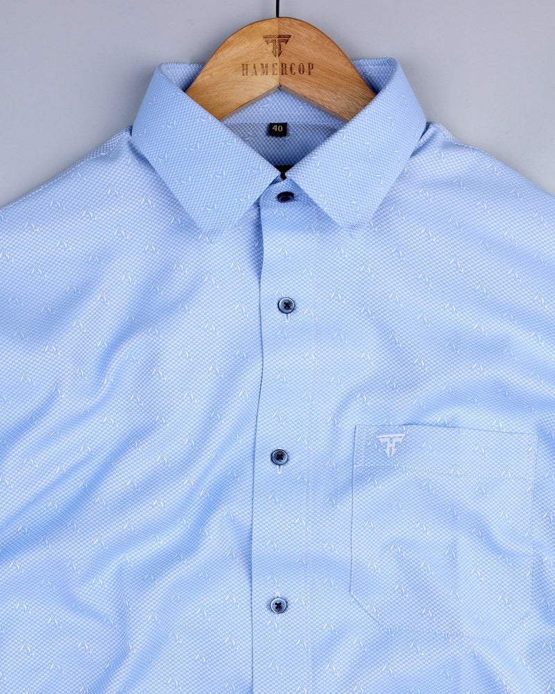 Glacier Blue Micro Check Jacquard Dobby Cotton Shirt
