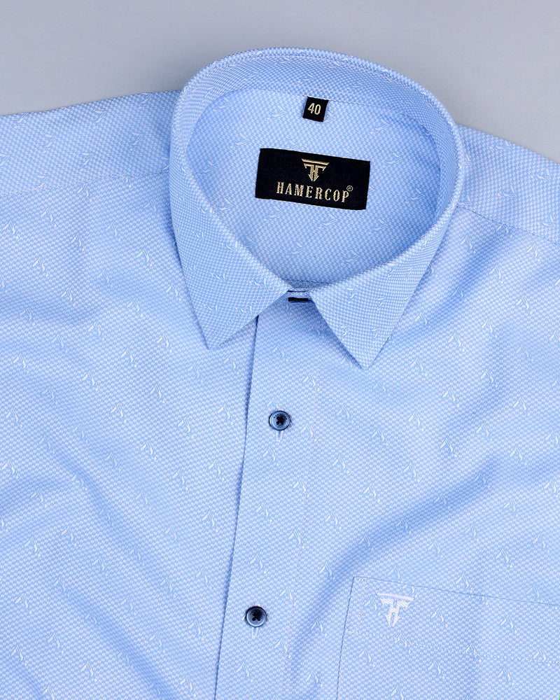 Glacier Blue Micro Check Jacquard Dobby Cotton Shirt