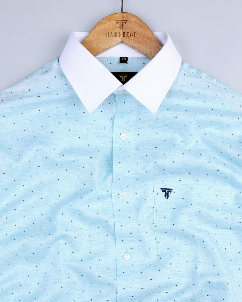 Aqua Blue Colored Printed Cotton Classic Designer Shirt