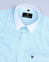 Aqua Blue Colored Printed Cotton Classic Designer Shirt
