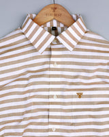 Vincent Peanut Brown Weft Stripe Oxford Cotton Shirt