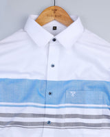 Invincible Blue With White Designer Weft Stripe Dobby Cotton Shirt