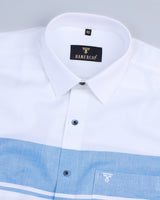Invincible Blue With White Designer Weft Stripe Dobby Cotton Shirt