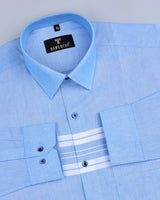 Kelvin Blue With White Weft Stripe Designer Oxford Cotton Shirt