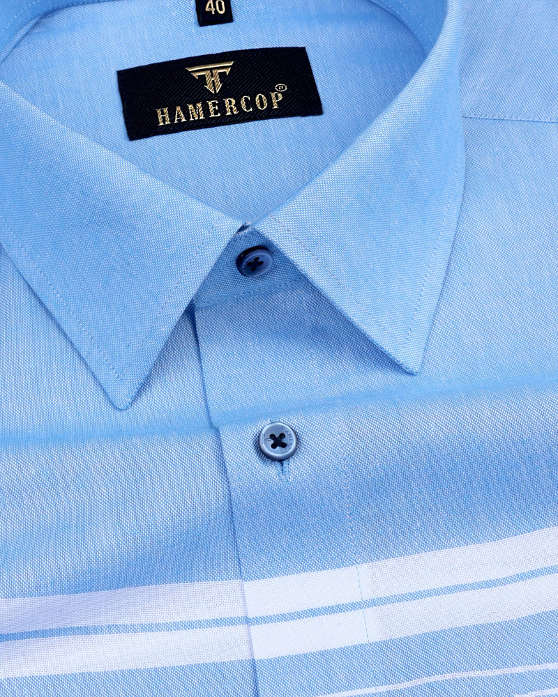 Kelvin Blue With White Weft Stripe Designer Oxford Cotton Shirt – Hamercop