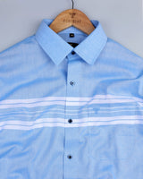 Kelvin Blue With White Weft Stripe Designer Oxford Cotton Shirt