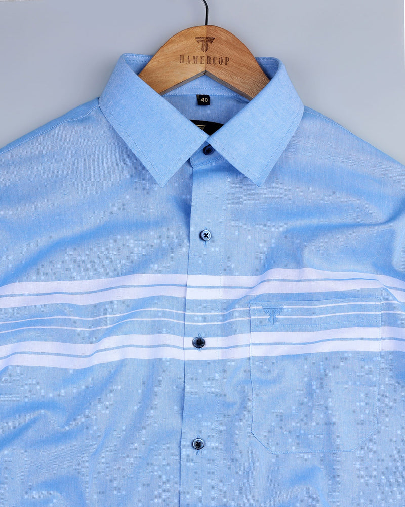 Kelvin Blue With White Weft Stripe Designer Oxford Cotton Shirt – Hamercop
