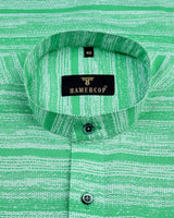 Jasper Green Hexagone Printed Weft Striped Cotton Shirt