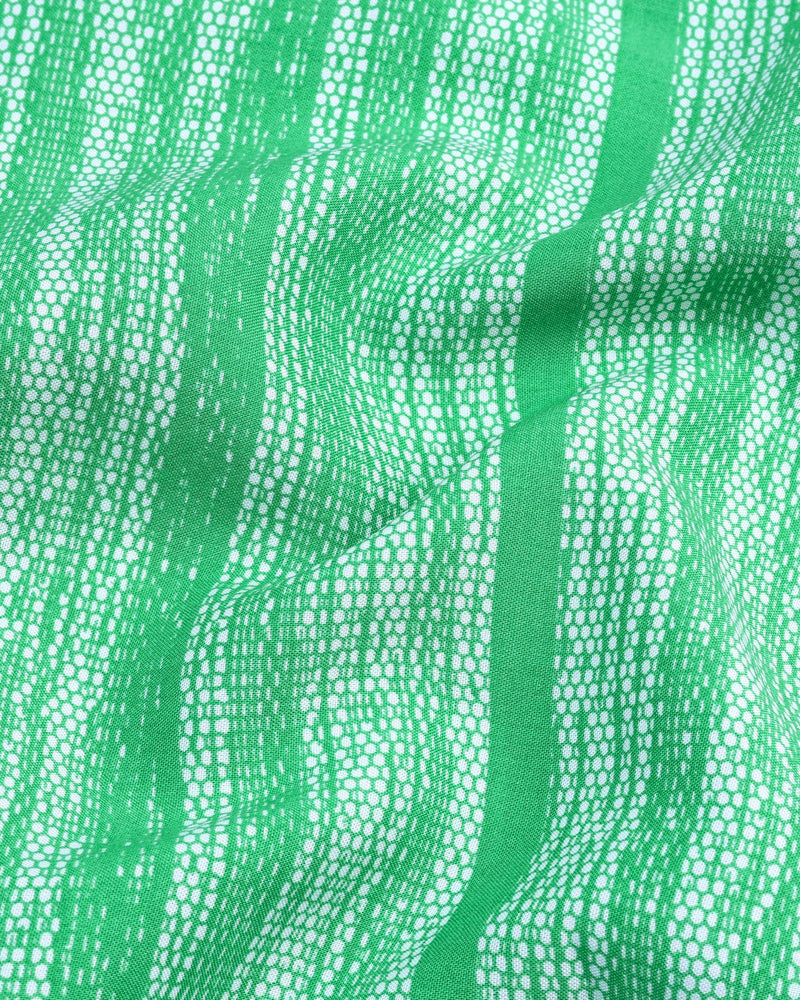 Jasper Green Hexagone Printed Weft Striped Cotton Shirt