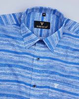 Jasper Blue Hexagone Printed Weft Striped Cotton Shirt