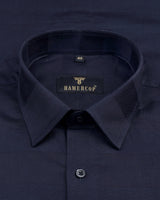 Tropical Navy Blue Self Weft  Striped Dobby Cotton Shirt