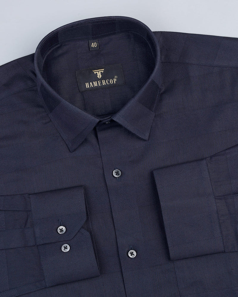 Tropical Navy Blue Self Weft  Striped Dobby Cotton Shirt