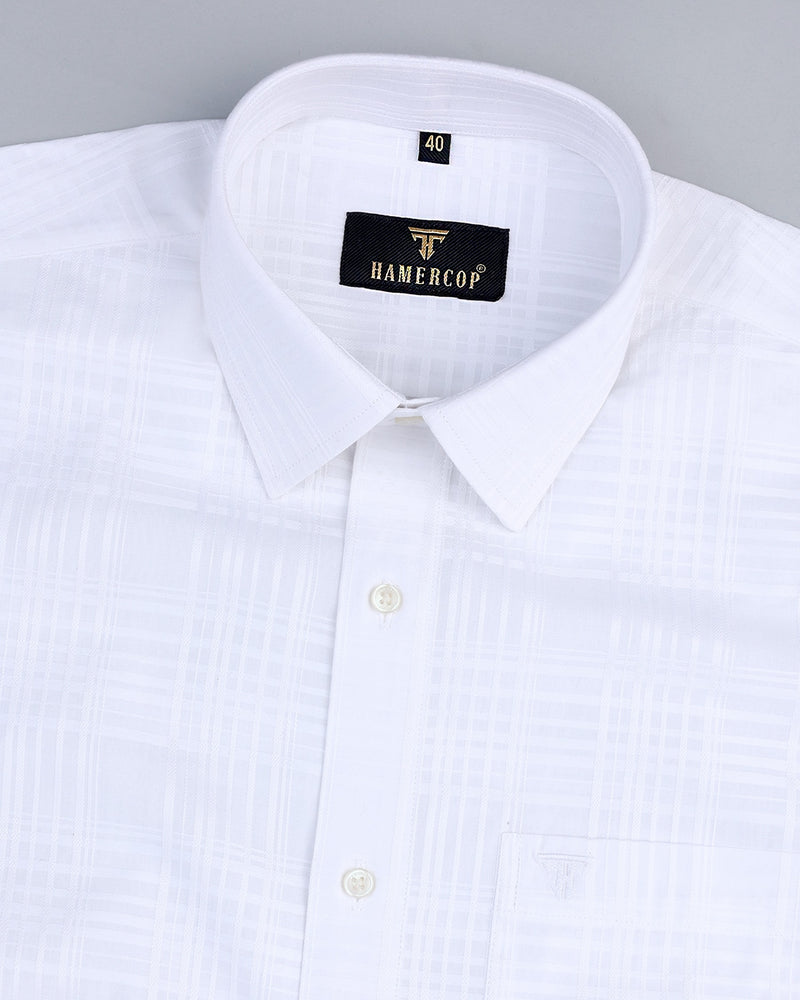 Egret White Self Checked Dobby Jacquard Premium Cotton Shirt