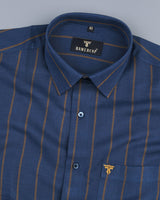 Temper Blue With Brown Verticle Stripe Cotton Shirt