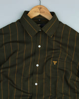 Temper Mehendi Green With Brown Verticle Stripe Cotton Shirt