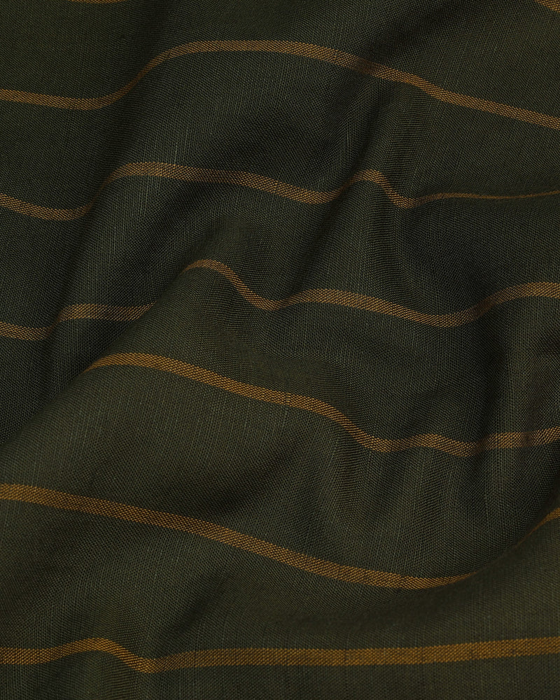 Temper Mehendi Green With Brown Verticle Stripe Cotton Shirt
