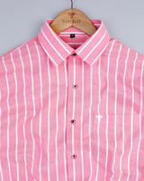 Opole Pink With White Broad Stripe Oxford Cotton Shirt