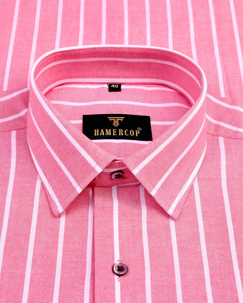 Opole Pink With White Broad Stripe Oxford Cotton Shirt