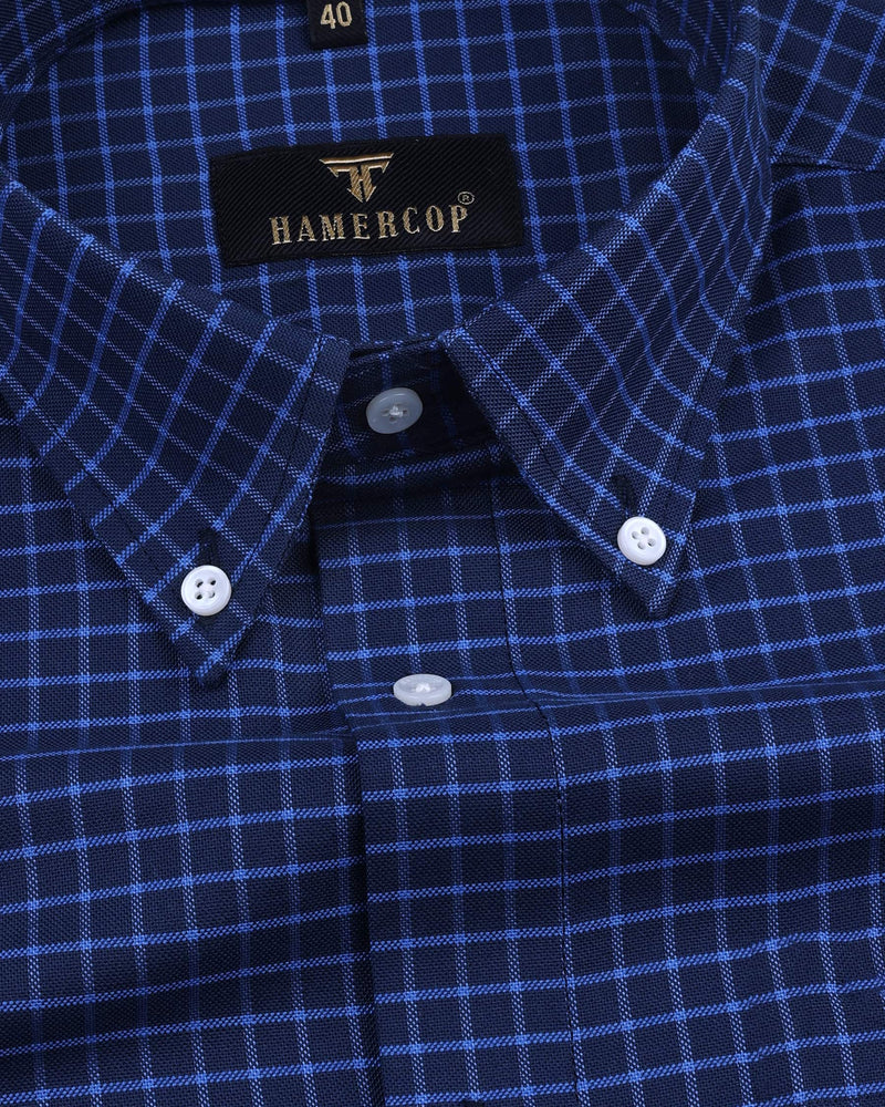 Mentor Blue Self Check Oxford Cotton Business Shirt