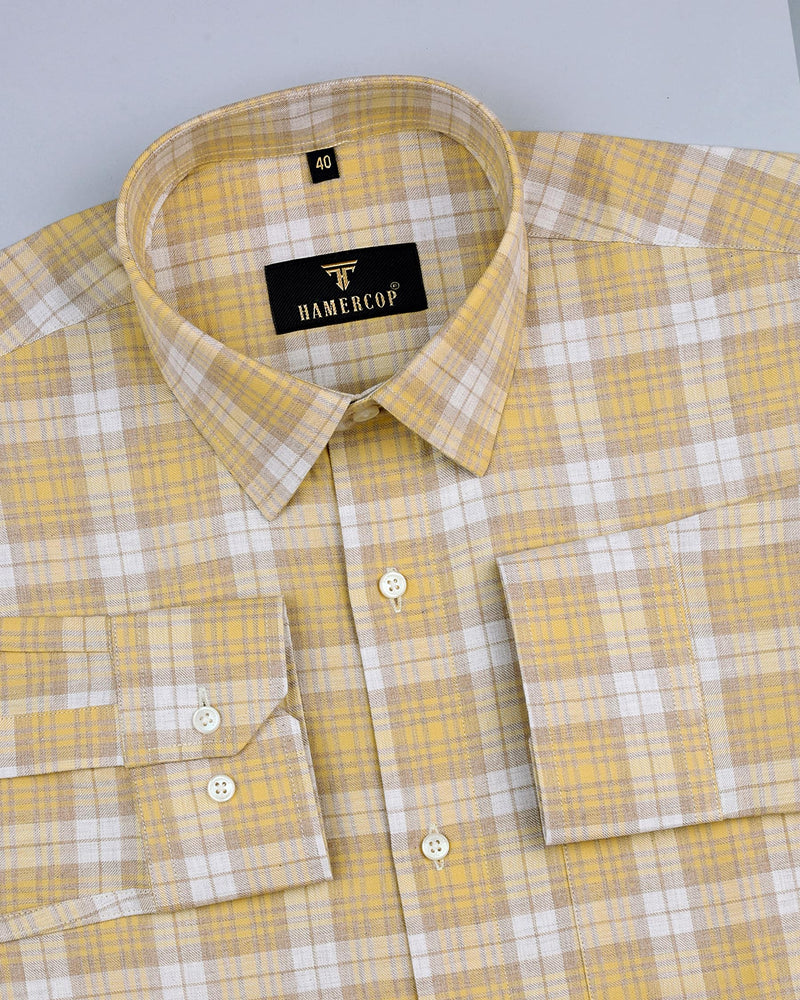 Clay Cream And Biscuit Check Formal Cotton Shirt