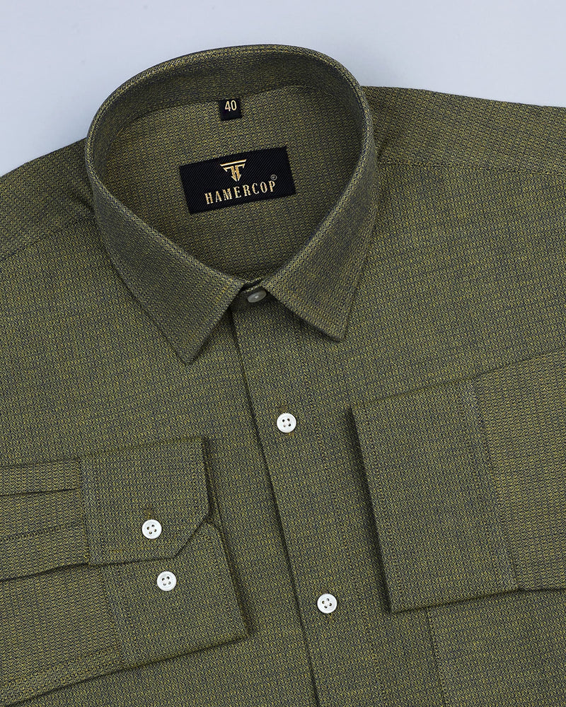 Pear Green With Blue Shaded Printed Dobby Cotton Shirt