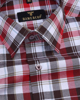 Organic Red With White And Coffee Check Cotton Shirt