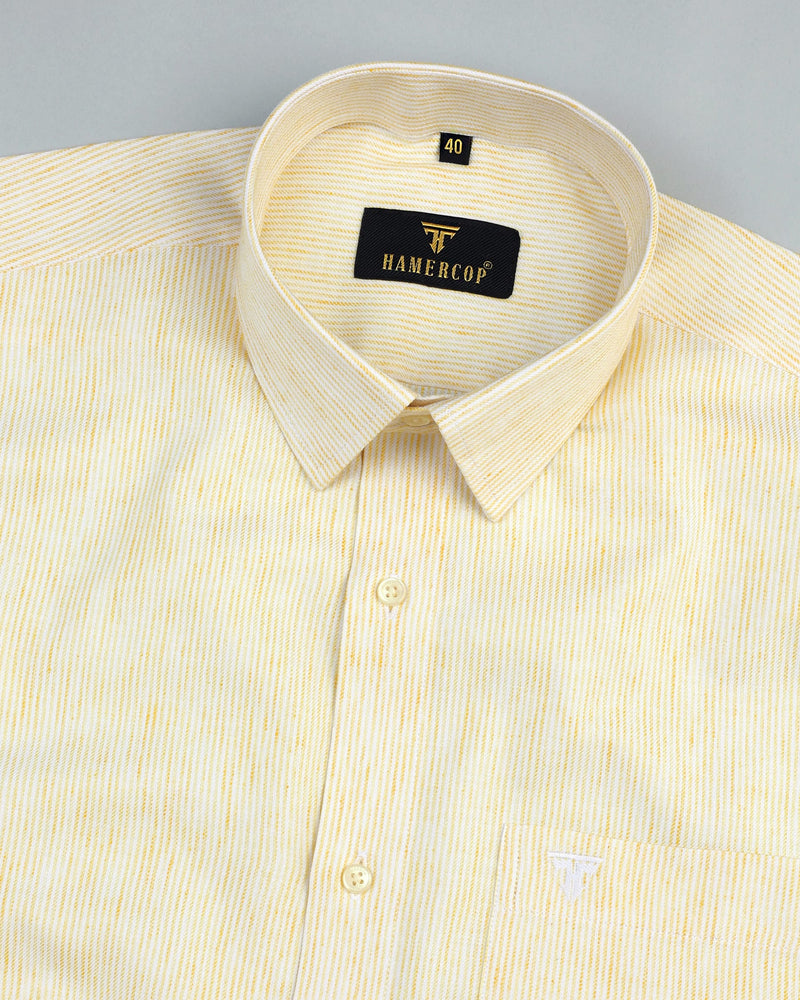 Oracle Yellow With White Stripe Linen Cotton Shirt